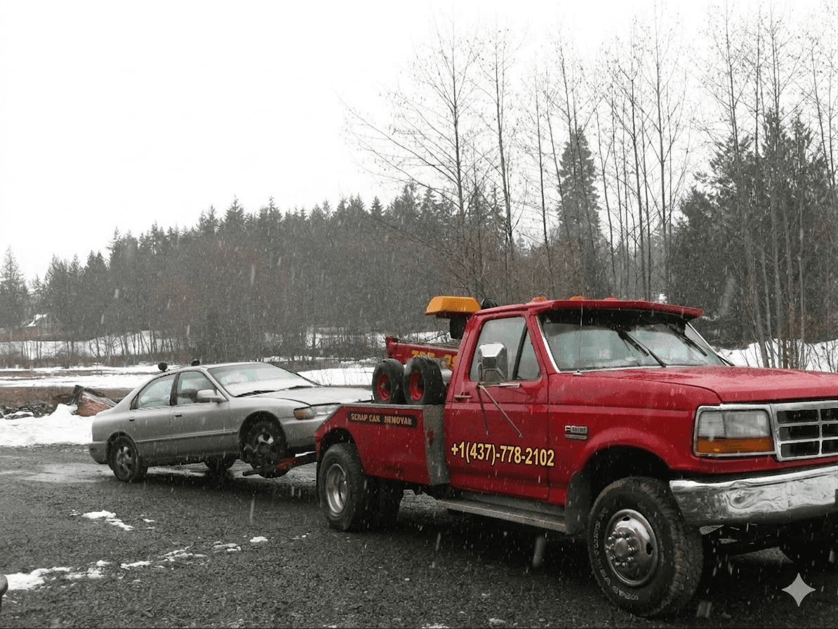Tow truck loading a car for Cash4Cars GTA